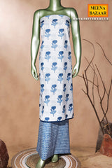 Blue Cotton Unstitched Suit Set with Dupatta for Women