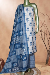 Blue Cotton Unstitched Suit Set with Dupatta for Women