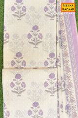 Purple Bloom Printed Cotton Suit Set with Dupatta