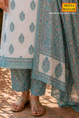 Tussar & Green Floral Cotton Unstitched Suit Set with Printed Dupatta for Women