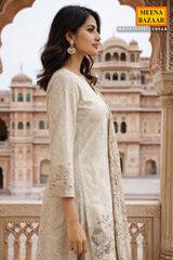 Graceful Tussar Maslin Unstitched Suit with Elegant Embroidery