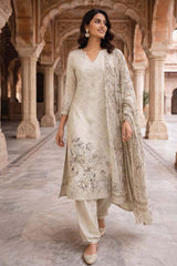 Graceful Tussar Maslin Unstitched Suit with Elegant Embroidery