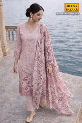 Graceful Mauve Maslin Unstitched Suit with Embroidery Work