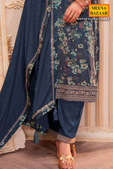 Grey Crepe Embroidered Unstitched Suit Set