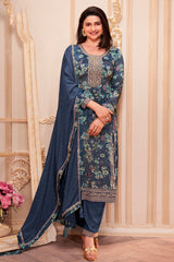 Grey Crepe Embroidered Unstitched Suit Set