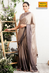 Grey Satin Embroidered Saree