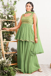 Green Georgette Embroidered Sharara Ready Made Suit