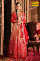 Orangish-Red Georgette Sequins Embroidered Lehenga