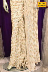 Cream Georgette Embroidered Saree