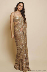 Fawn Georgette Embroidered Saree
