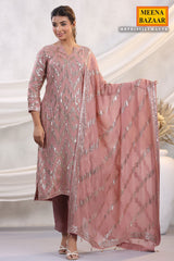 Mauve Georgette Sequins Embroidered Unstitched Suit
