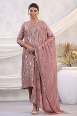 Mauve Georgette Sequins Embroidered Unstitched Suit