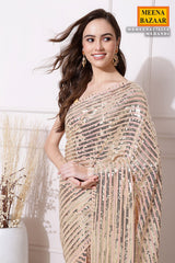 Pink Sequin Embroidered Georgette Saree