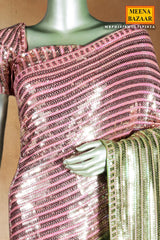 Pista & Pink Sequin Embroidered Georgette Saree