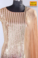 Wine & Brown Ombre Print Georgette Sequin Embroidered Unstitched Suit