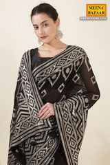 Zari Sequin Embrodiered Black Georgette Saree
