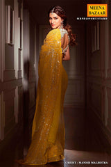 Yellow Georgette Sequins Embroidered Saree with Tassels Embellishments