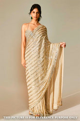 Cream Georgette Sequin Embroidered Saree
