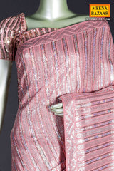 Deep Salmon Pink Georgette Sequin Embroidered Saree