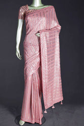 Deep Salmon Pink Georgette Sequin Embroidered Saree
