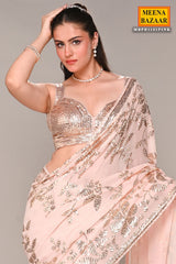 Pink Floral Sequin Embroidered Georgette Saree