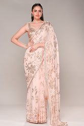 Pink Floral Sequin Embroidered Georgette Saree