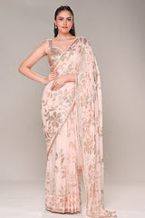 Pink Floral Sequin Embroidered Georgette Saree