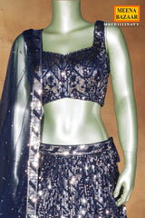Navy Georgette Lehenga with Intricate Sequin Work