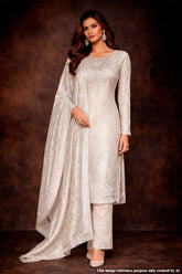 Gold Silk Unstitched Suit with Zari & Sequin Work