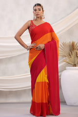 Rani-Orange Georgette Saree with Readymade Blouse