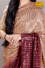 Brown & Wine Georgette Sequins Embroidered Saree with Tassels Embellishments