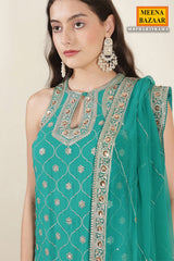 Rama Green Embroidered Georgette Sharara Suit Set