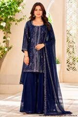 Navy Georgette Ready Made Suit with Elegant Sequence Work