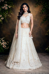 Cream Shimmer Lehenga with Cut Dana, Zari & Sequin Work