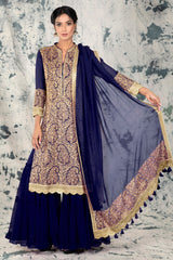 Navy Georgette Gharara Unstitched Suit
