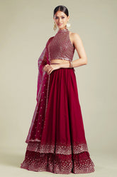 Maroon Georgette Lehenga