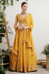 Mustard Embroidered Georgette Lehenga