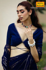 Navy Georgette Embroidered Saree