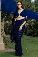 Navy Georgette Embroidered Saree