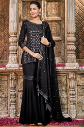 Black Georgette Embroidered Sharara ready Made Suit