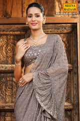 Grey Georgette Swarovski Embedded Saree