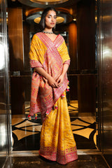 Mustard Silk Embroidered Saree