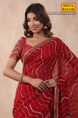 Maroon Georgette Sequins Embroidered Saree