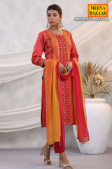 Gajari Silk Threadwork Embroidered Unstitched Suit Set