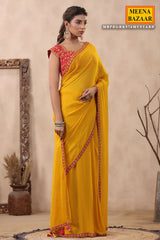 Mustard Georgette Mukaish Embroidered Saree with Readymade Blouse