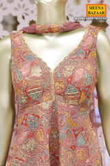 Light Mauve Georgette Threadwork and Sequins Embroidered 3-piece Sharara Ready Made Suit