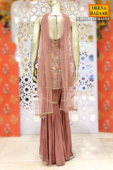 Light Mauve Georgette Threadwork and Sequins Embroidered 3-piece Sharara Ready Made Suit