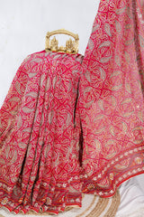 Graceful Rani Pink Georgette Saree with Embroidered Detailing