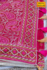 Rani-Pink Embroidered Georgette Saree