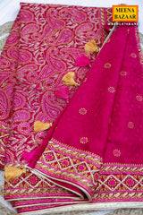 Rani-Pink Embroidered Georgette Saree